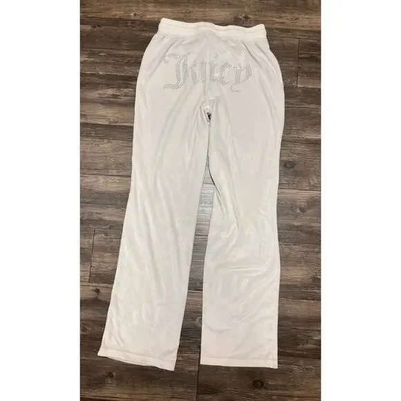 Juicy Couture Velour Rhinestone Bling Track Pants Cream Y2K S - Picture 4 of 11